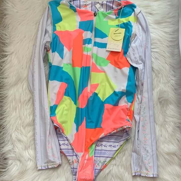 MAAJI Floral Ivy Abstract Reversible Long Sleeve One Piece Swimsuit Sz LARGE - Picture 8 of 9